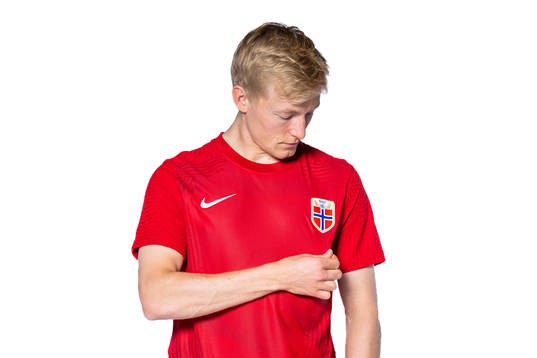 Birger Meling of the Norwegian national football team poses