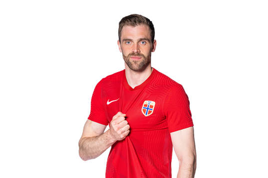 Brede Moe of the Norwegian national football team poses for
