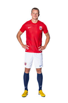Marius Lode of the Norwegian national football team poses