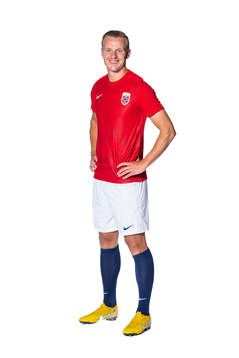 Marius Lode of the Norwegian national football team poses