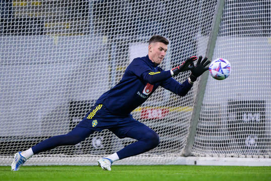 Goalkeeper Andreas Linde of the Swedish national football
