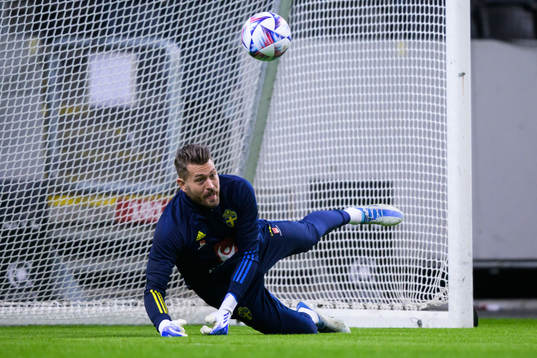 Goalkeeper Kristoffer Nordfeldt of the Swedish national