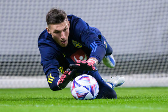 Goalkeeper Andreas Linde of the Swedish national football