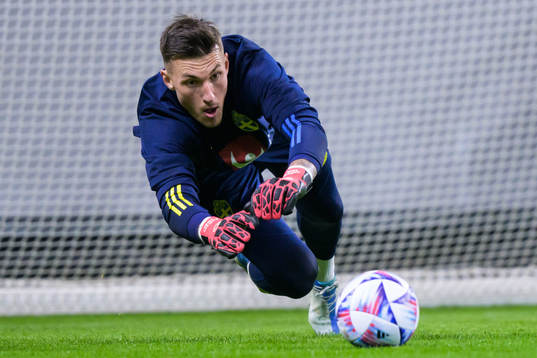 Goalkeeper Andreas Linde of the Swedish national football
