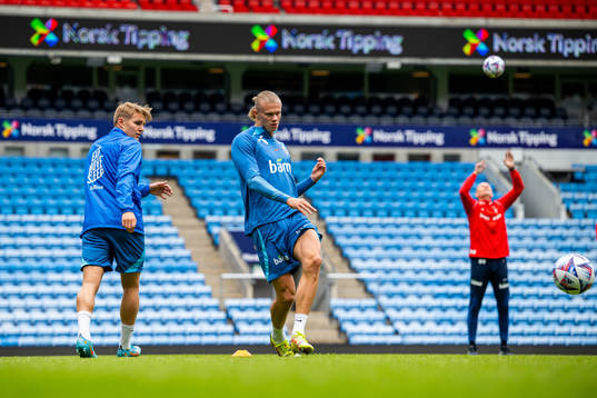 Martin Ødegaard and Erling Braut Haaland of the Norwegian