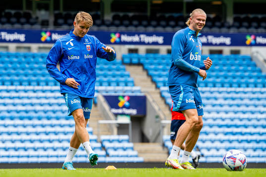 Martin Ødegaard and Erling Braut Haaland of the Norwegian