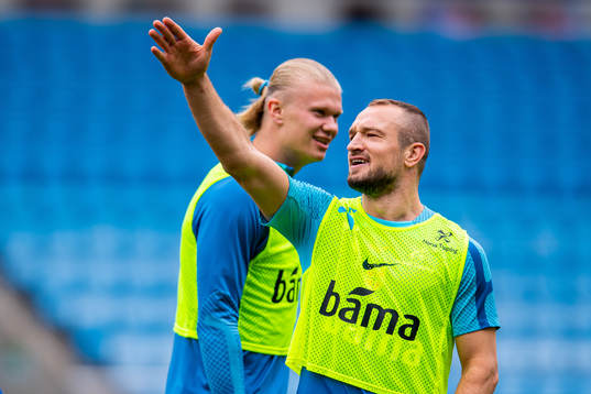 Veton Berisha and Erling Braut Haaland of the Norwegian