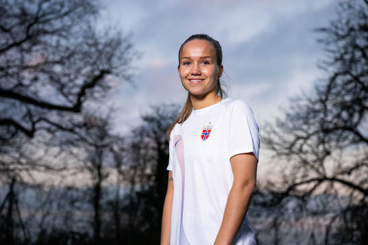 Guro Reiten of the Norwegian national football team poses