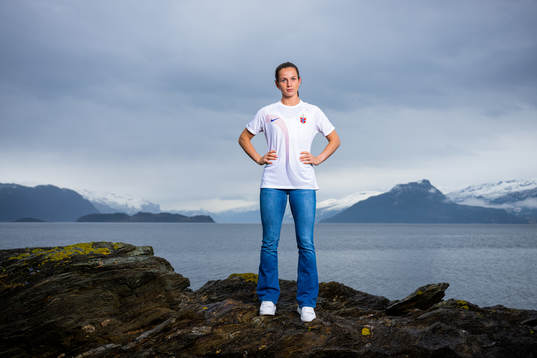 Tuva Hansen of the Norwegian national football team poses