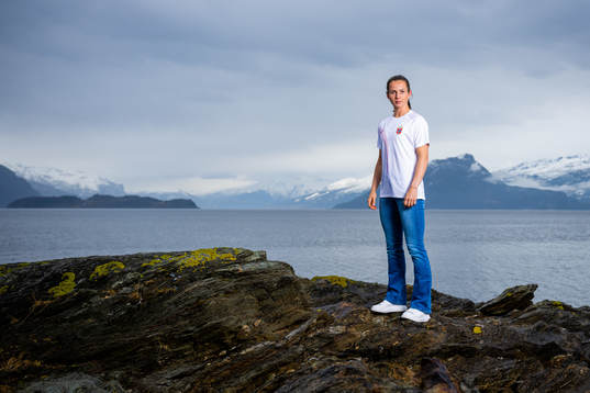 Tuva Hansen of the Norwegian national football team poses