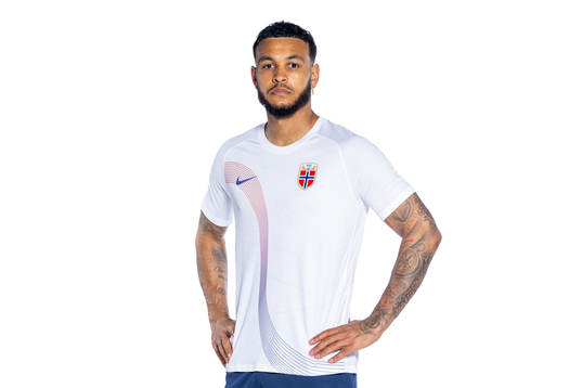Joshua King of the Norwegian national football team poses