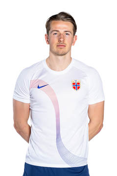 Sander Berge of the Norwegian national football team poses