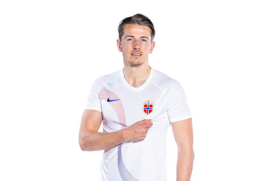Sander Berge of the Norwegian national football team poses