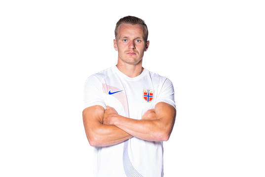 Marius Lode of the Norwegian national football team poses