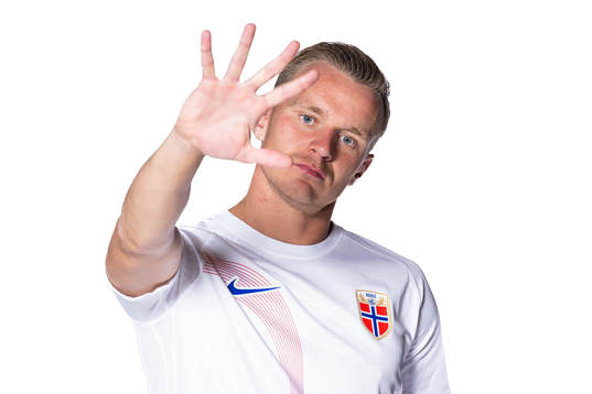 Marius Lode of the Norwegian national football team poses