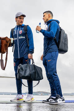 Mathias Normann and Mohamed Elyounoussi of the Norwegian