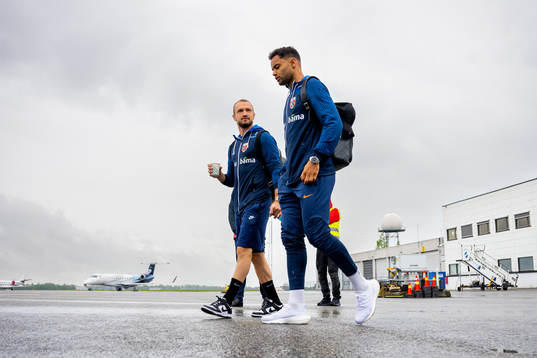 Veton Berisha and goalkeeper Sten Grytebust of the