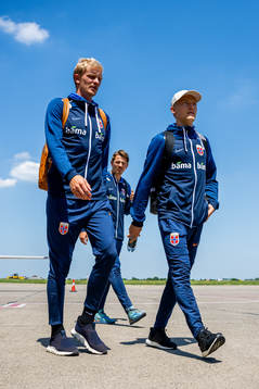 Morten Thorsby and Birger Meling of the Norwegian national