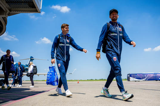 Alexander Sørloth and Stefan Strandberg of the Norwegian