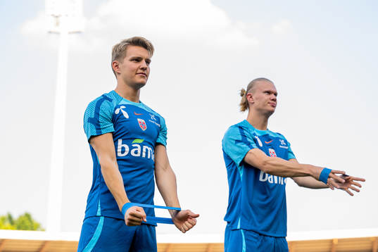 Martin Ødegaard and Erling Braut Haaland of the Norwegian