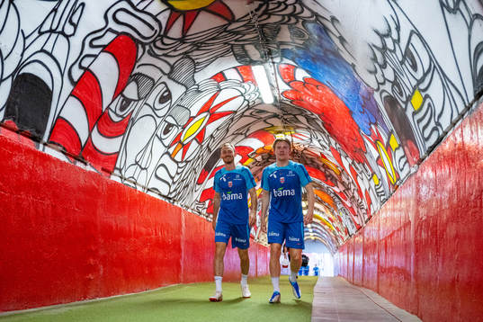 Fredrik Aursnes and Jens Petter Hauge of the Norwegian