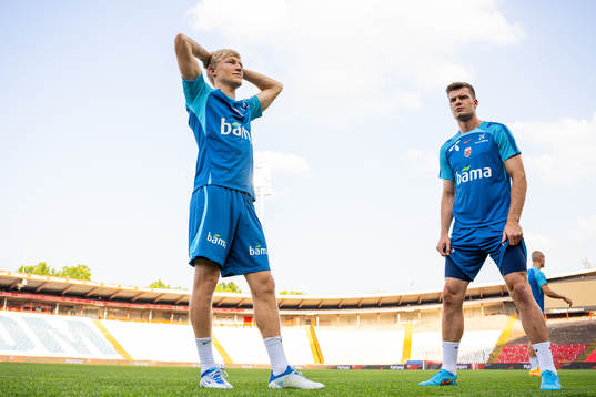 Birger Meling and Alexander Sørloth of the Norwegian