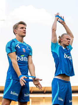 Martin Ødegaard and Erling Braut Haaland of the Norwegian