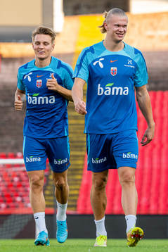Martin Ødegaard and Erling Braut Haaland of the Norwegian