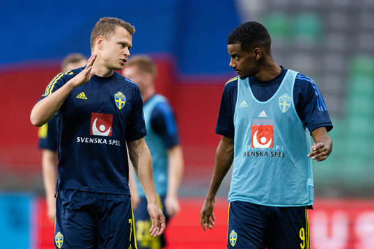 Viktor Claesson and Alexander Isak of Sweden