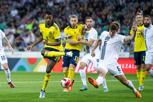 Alexander Isak of Sweden and Jaka Bijol of Slovenia