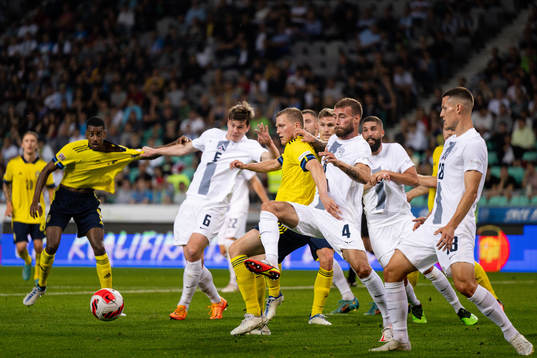 Joakim Nilsson of Sweden against Jaka Bijol, Miha Blazic