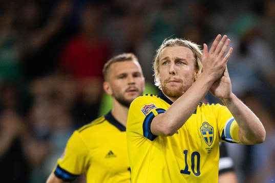 Emil Forsberg of Sweden celebrates the 0-1 goal