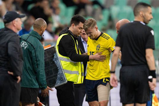 Carl Starfelt of Sweden in pain