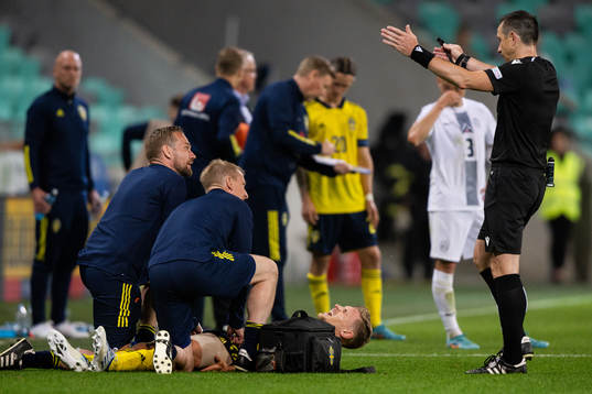 Carl Starfelt of Sweden in pain