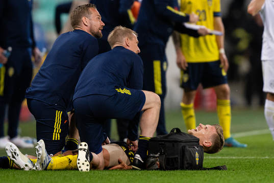 Carl Starfelt of Sweden in pain