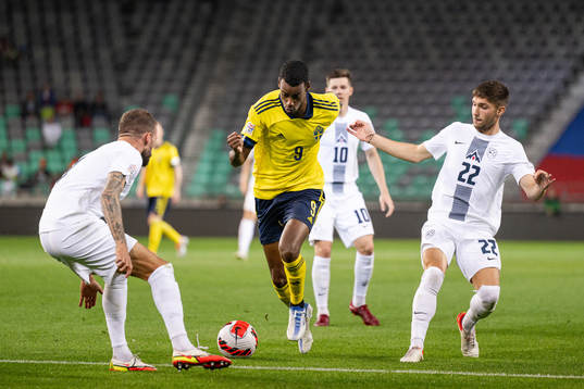 Alexander Isak of Sweden against Miha Blazic and Adam