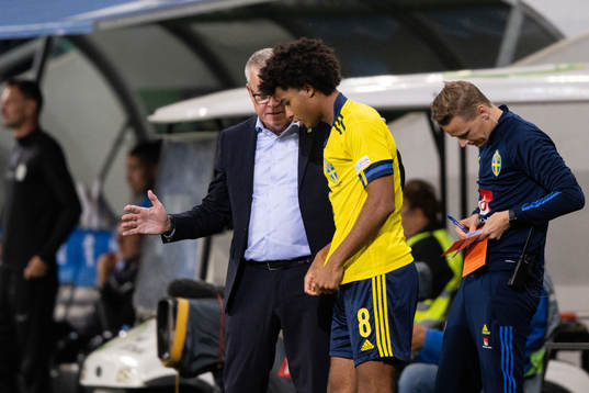 Head coach Janne Andersson and Jens Cajuste of Sweden