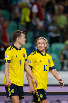 Mattias Svanberg and Emil Forsberg of Sweden celebrate