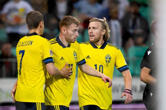 Viktor Claesson, Dejan Kulusevski and Emil Forsberg of
