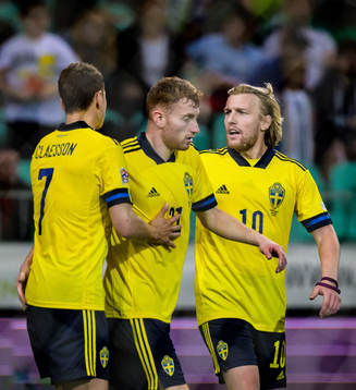 Viktor Claesson, Dejan Kulusevski and Emil Forsberg of