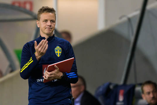 Goalkeeper coach Maths Elfvendal of Sweden