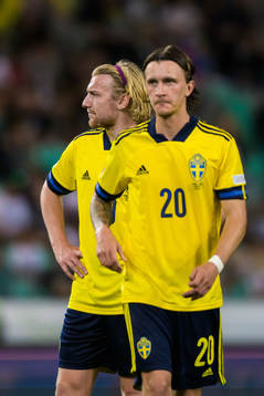 Emil Forsberg and Kristoffer Olsson of Sweden
