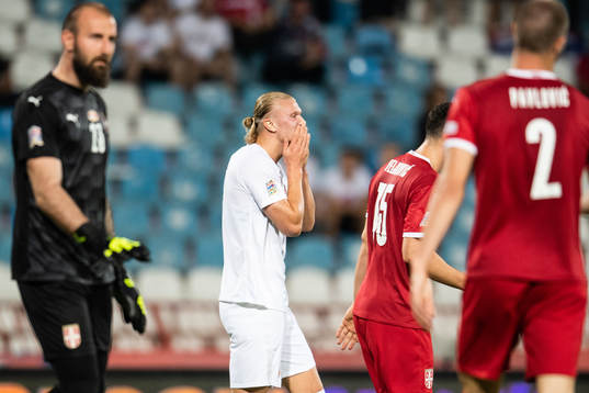Erling Braut Haaland of Norway reacts