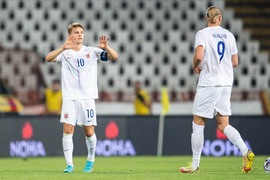 Martin Ødegaard and Erling Braut Haaland of Norway