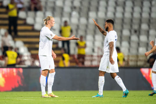 Erling Braut Haaland celebrate with Joshua King of Norway