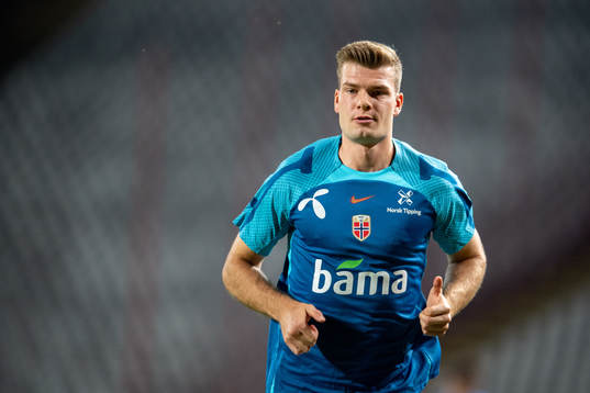 Alexander Sørloth of Norway warms up