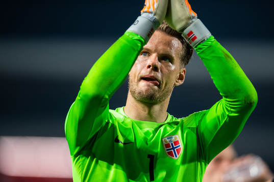 Goalkeeper Ørjan Håskjold Nyland of Norway celebrates