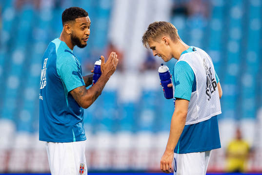Joshua King and Martin Ødegaard of Norway