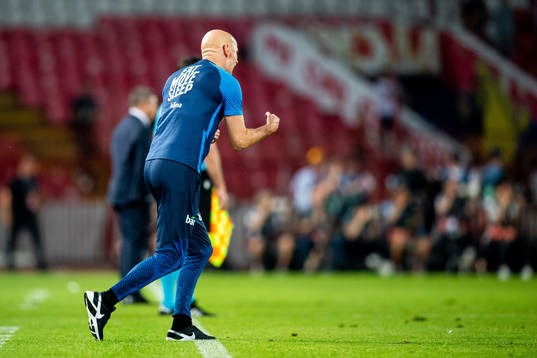 Ståle Solbakken, head coach of Norway, celebrates at the