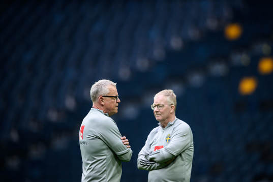 head coach Janne Andersson and scout Lars Jacobsson of the